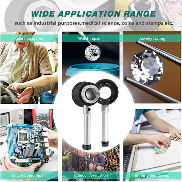 Håndholdt forstørrelsesglas med 6 lys, smykkelukker 30x lysende forstørrelsesglas USB-opladning