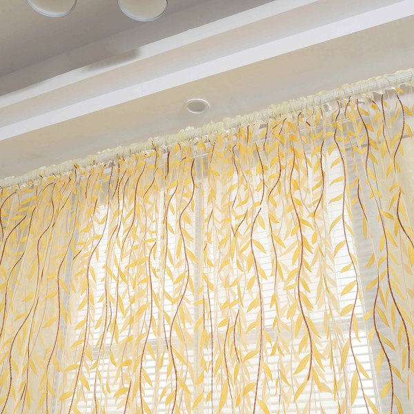 Blommiga gardiner persienner slöja rumsgardin genomskinlig panel sjal gul Yellow 100X200cm