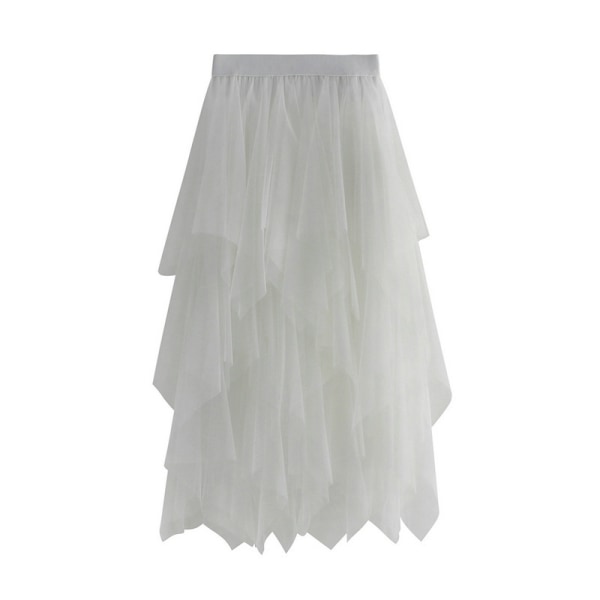 Kvinnors tyllkjol elastisk midja mesh lång bit kjol white
