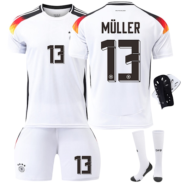 Tyskland Hjemme Euro 2024 Trøje Fodboldtrøje Børn Herre Sæt No.13 Müller Med sokker+beskyttelsesudstyr[qb] With socks+protective gear 18