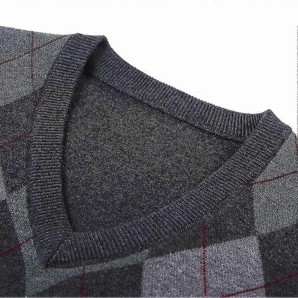 Cashmere-pullover for men, ullblanding, ermeløs strikket V-hals genser M{hw} M Dark Grey