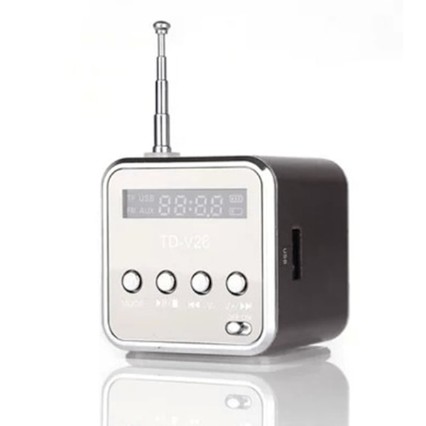 Kannettava TD V26 Digitaalinen Radiokaiutin Mini FM-radion vastaanotin LCD-stereokaiuttimella, tukee Micro-muistikorttia 0.2
