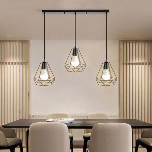 Hofuton lysekrone hængende bur diamant form moderne loftslampe sort stil 1