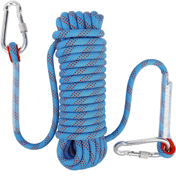 Statisk klatrereb 10m Blå redningsfaldskærm reb Rappelling reb med karabinhager 10mm diameter