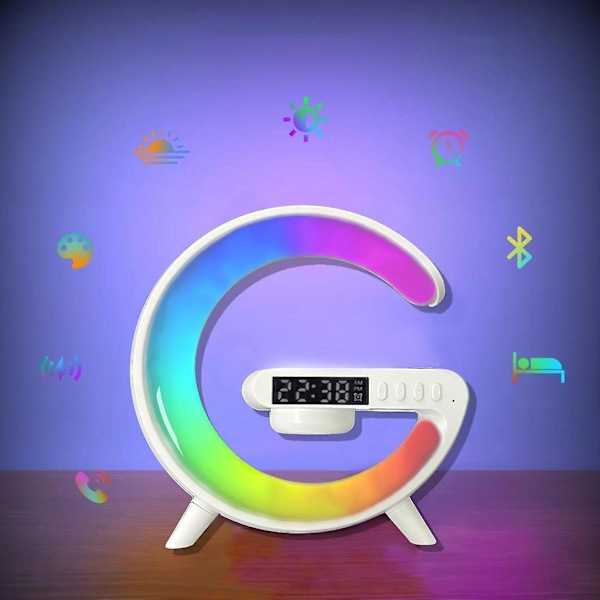 Bluetooth speaker Wireless charger Atmosphere lamp, bluetooth speaker Music clock Alarm button and app control