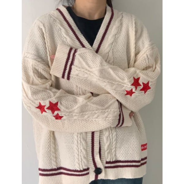 Taylor Swift Star Folklore Cardigan Stjernebrodert Oversized Strikket Cardigan Rød Ed S