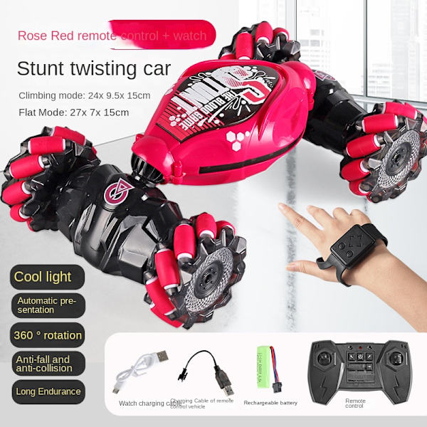 Gestkontrollbil Stuntbil, Fjärrkontrollbil Elektrisk Drivning RC Bil Leksak, Kontrollpanel Fjärrkontroll Maskin, Buggy Hobby Rac rose red