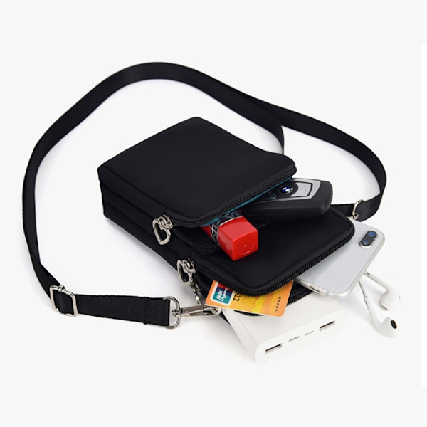 Mobiltelefonveske med skulderstropp i slitesterk nylon og polyester - Svart[qb]