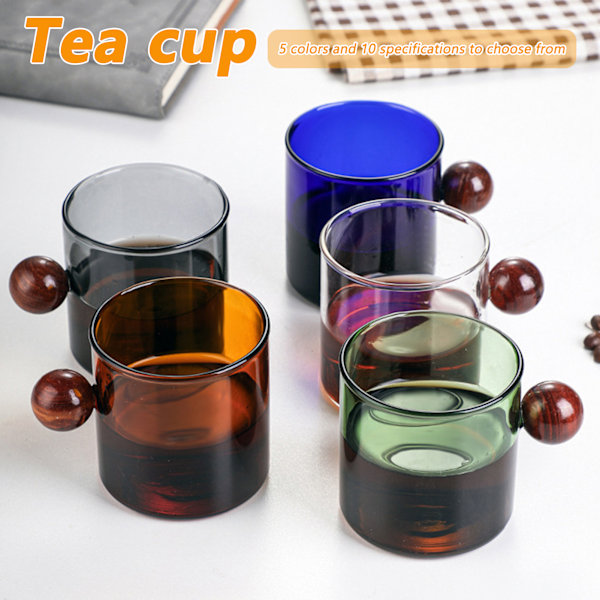 Fargerike Glasskaffe Kopper med Treballhåndtak Stilig Drikkemugg Vannkopp for Te Kaffe Latte Transparent Transparent 220ml
