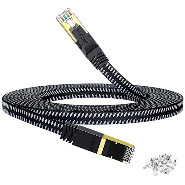 Cat 8 Flat Ethernet Cable 12m, Cat8 Nylon Braided Internet Cable, High Speed 40Gbps Network Cable, Rj45 Gaming Cable for