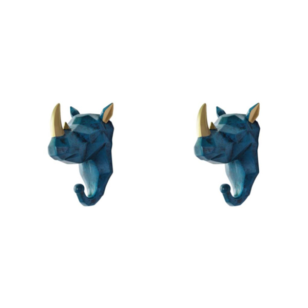 1/2/3/5 Vahva ja kestävä eläinpään avaimenkoukku yksinkertaiseen retro-siniseen (sarvikuono) Retro blue (rhino) 2 Set