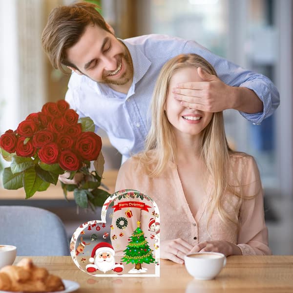 Julepynt til innendørs, skrivebord, hylle, peis - akryl hjerteformet gave - julepynt til hjemmet