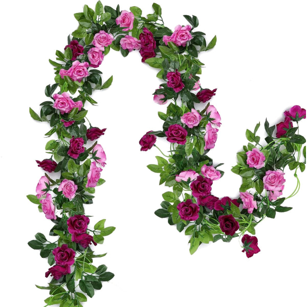 2pcs Artificial Flower Garlands 15.8ft Rose Vine Silk Hanging