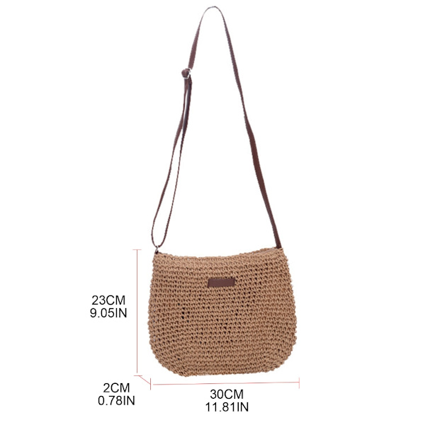 Sommar Straw Crossbody Väska Dam Strand Semester Vävd Axelväska Handväska Khaki 0.13