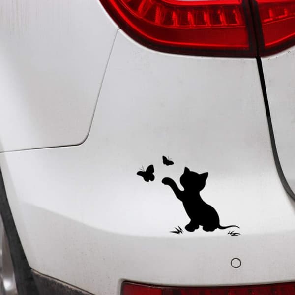 2 stk (Sort, Hvid) Kat Bilsticker Sjove Dekal Bilsticker
