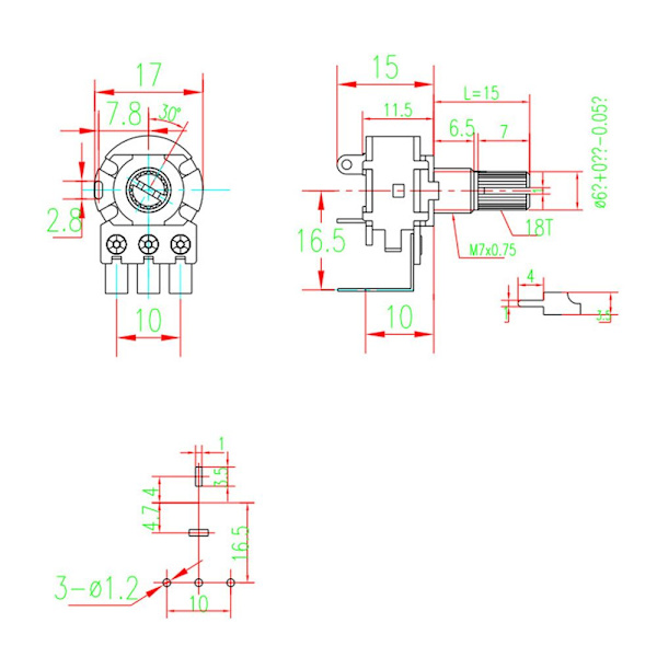 10 stk. WH148 Potentiometer B100K B100K B100K B100K
