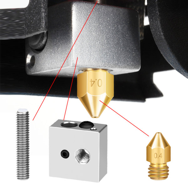 Ekstruder + Halsrør og Messing Ekstruderdyse og Varmeblok Hotend til MK8 Makerbot Anet A8 3D-printer