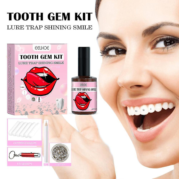 Setti, jossa UV-valo ja liima itsesytyttävä koru Starter kit Hammas koru Gems Kit.