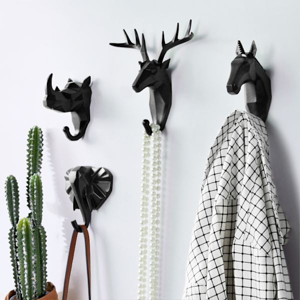 1/2/3/5 Robust og holdbar dyrehoved nøglekrog til enkelt sort (hjort) black (deer) Set