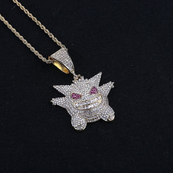 HHL Jewelry Men Rock Punk Iced Out Shiny Cz Diamond Mask Gengar Vampire Bull Pendant Necklace