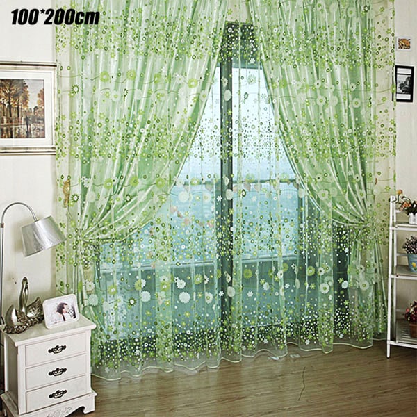 1 trendig blommig tyllgardin för dörrar och fönster grön green 100*200cm