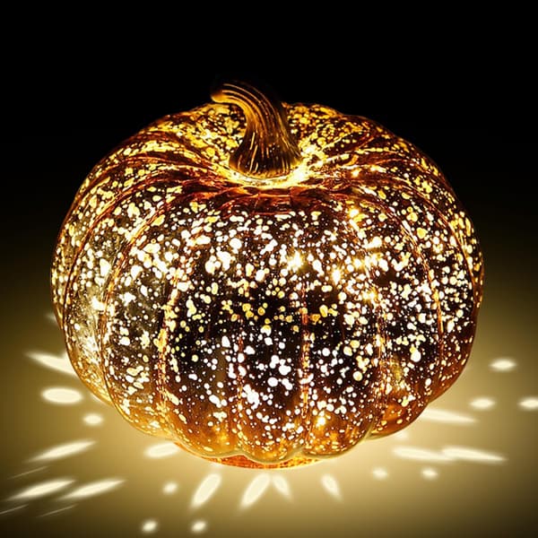 Græskarlys, glitrende græskar af glas, stemningsbelysning Halloween-dekorationer bordpynt c