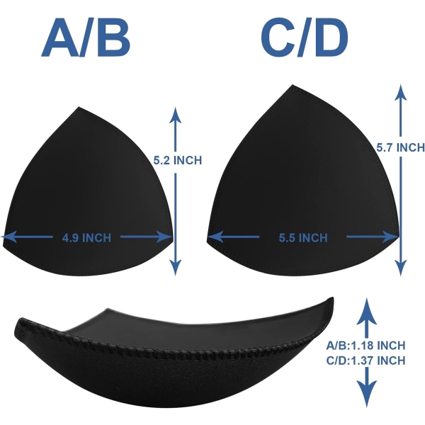 4 par bröstkuddar, avtagbara sport-bh-kupor, triangel, 4 par svart 4 Pairs Black C/D
