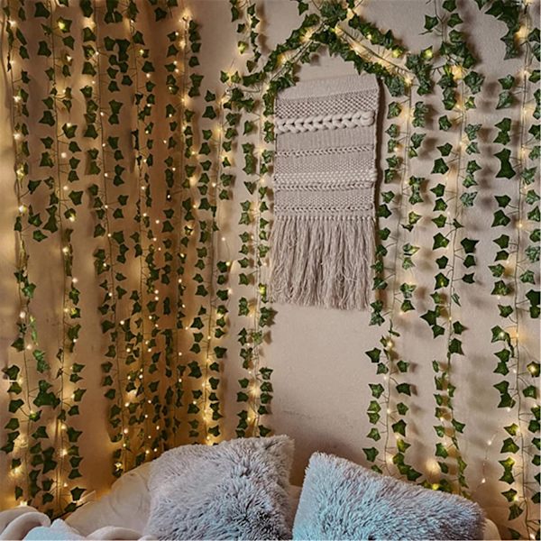 12 stk. kunstig efeu bladguirlande med 100 LED-strenge