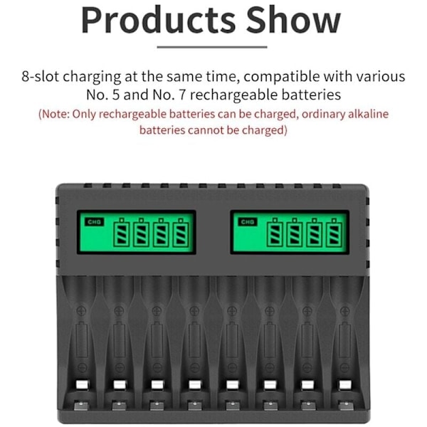 Batterilader LCD-skjerm 8 plasser Intelligent Smart Charger for AA/AAA NiCd NiMh Oppladbare batterier AA AAA Lader..