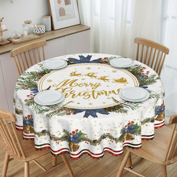 1 st Polyester Duksduk Jultema Täcke Tall Gyllene Klocka Mönster Duksduk Jul Atmosfärisk Bord Dekoration Duksduk 280 Tablecloth 280 60Inch（152cm）/Round