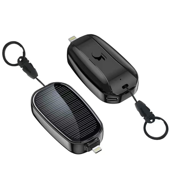 Mini Powerbank med Solceller 1200mAh – Bärbar Nödladdare för Utomhusbruk *Micro Android Svart* Micro Android Black