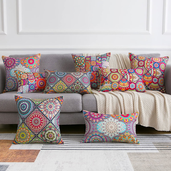 Putevar 40 x 40 cm Sett med 4 Hippie Bohemian Mandala Blomstermønster Putetrekk Bomull Lin Putevar