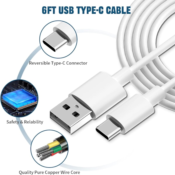 Samsung Ladeadapter Rask Lading Kabel 6ft med USB Vegglader for Samsung