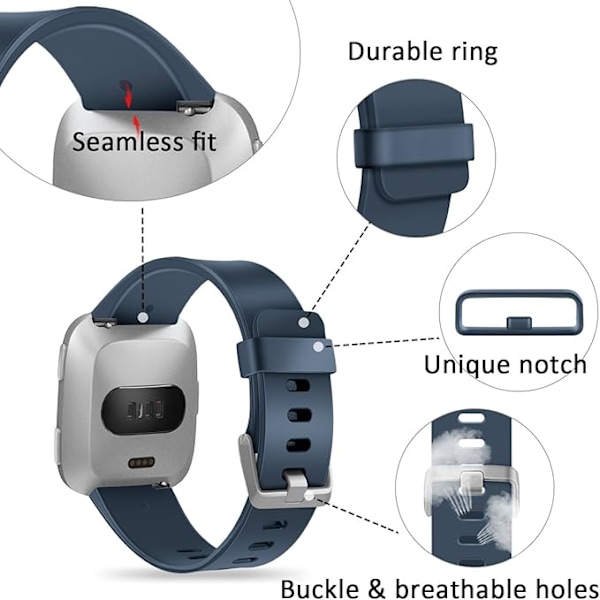 Smartwatch-armbåndet er kompatibelt med Fitbit Versa Smartwatch, Versa 2 og Versa Lite klokker for kvinner og menn（Slate Blue-S）