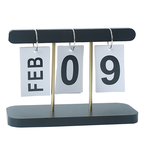 Evighetskalender i trä för skrivbord Fint dagligt bläddringskalender för hem bibliotek kontor svart