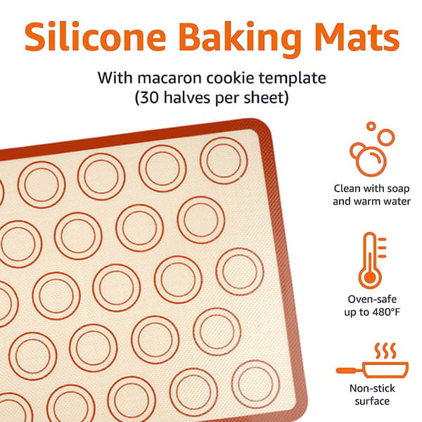 Silikon, Non-Stick, Madsikker Bagemåtte, 2-pak, Brun+Rød/Rød+Sort/Grå/Lilla, Rektangulær, 42*29,5cm