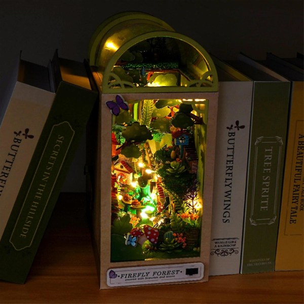 Trähus 3d DIY Bokhörna Miniatyr Kit Firefly Forest Decor