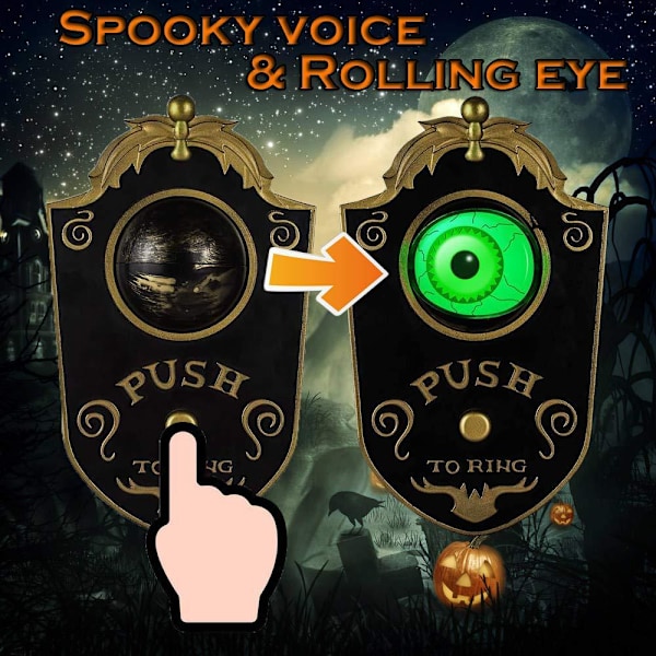 1 kpl Halloween Yksikatseinen Ovikellon Painike (Musta) Koristeellinen Sähköinen LED-Äänivalo Silmäpallo Baarin Ovikellon Salahuoneen Temppuväline