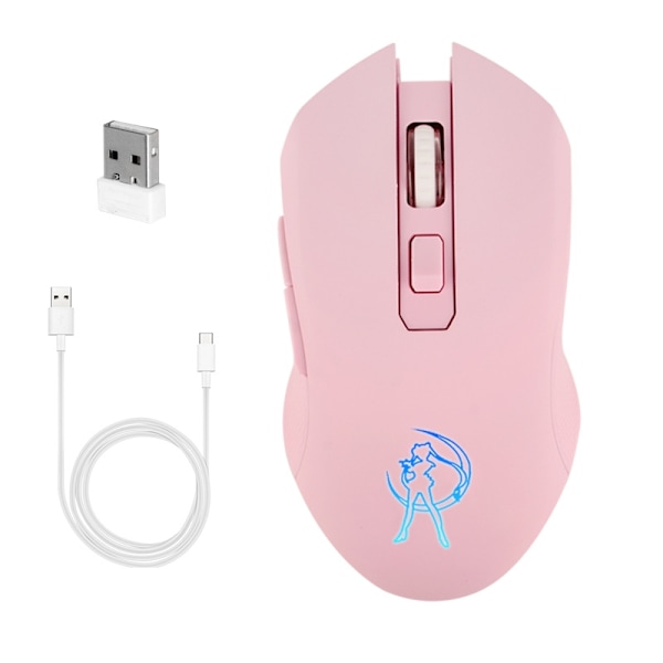 2.4G Tyst Trådlös Laddningsmus Rosa Vacker Flickspelsmus Färgglad Glödande Spelmus för PC-spel Kontor - Perfekt PINK