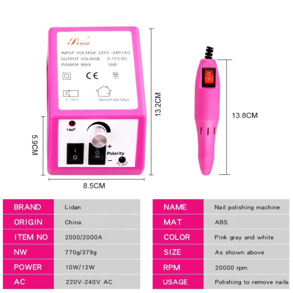 Professionel Neglemaskine 20000rpm med 6 Tilbehør Kraftig Støjsvag Vibrationsfri Elektrisk Neglelak/Akryl/Neglebåndsfjerner Sæt
