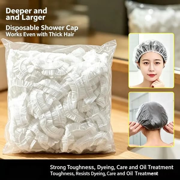 50/100 STK Engangs Dusjhetter Stor Størrelse Vanntett PE Hårhetter Dobbel Elastisk Badehette For Hårfarging Salong Hjemmebruk 100 PCS