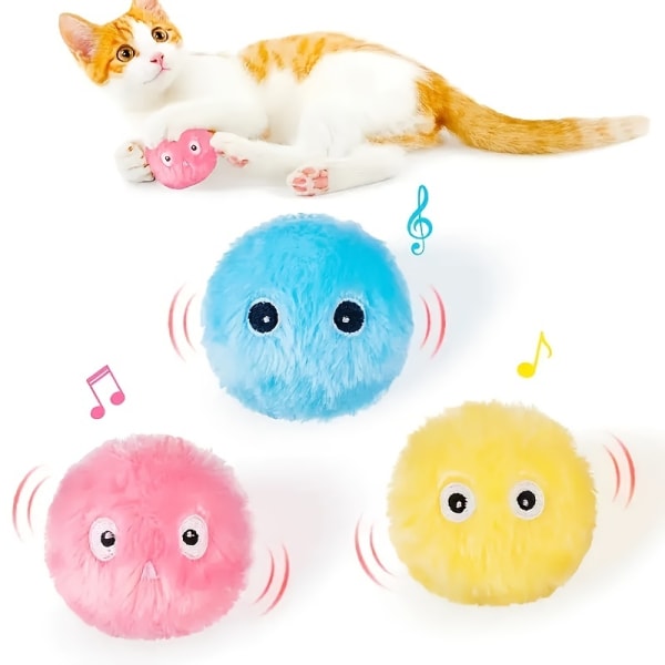 Pipande boll interaktiv katt plysch leksak boll - pipande ljud träningsleksak för katter Blue*3