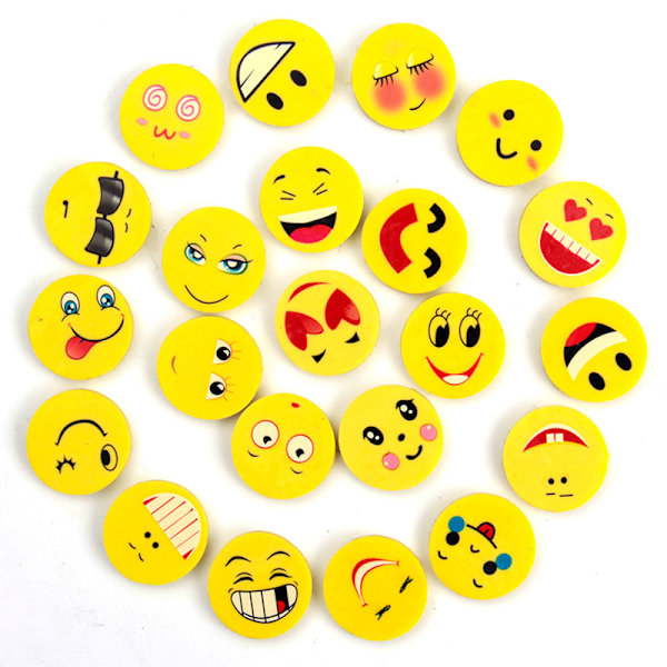 Viskelæder, pakke med 16, Smiley-viskelæder, blyantsviskelæder, viskelæder til K