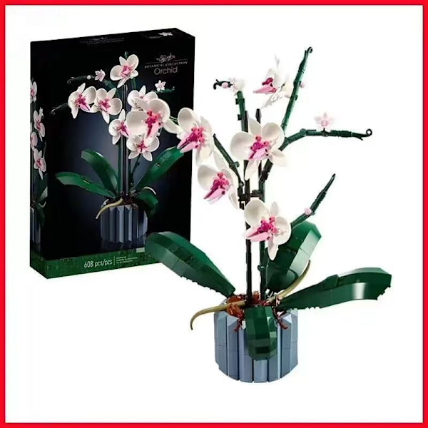 Orkidébyggklossar, blomma suckulent krukväxt byggklossar, romantisk set, monterade byggklossar leksaker orchid