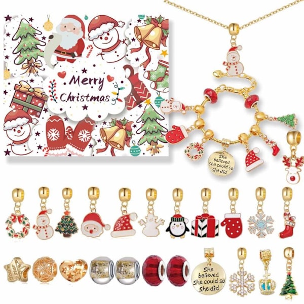 Julkalender, flickors jul 24 dagars nedräkningskalender DIY charm armband blind box, 22 charm pärlor, A