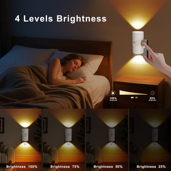 Plug-in Bevægelsessensor LED Natlampe, 3 Farvetemperaturer til Gang Trapper Soveværelse, 2-pak Black 2pcs