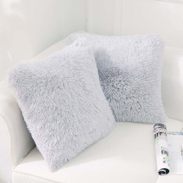 Set med 2 kuddfodral 40 x 40 cm grå konstgjord päls pälskudde dekorativ dekorativ kudde gosig kudde fluffig soffa