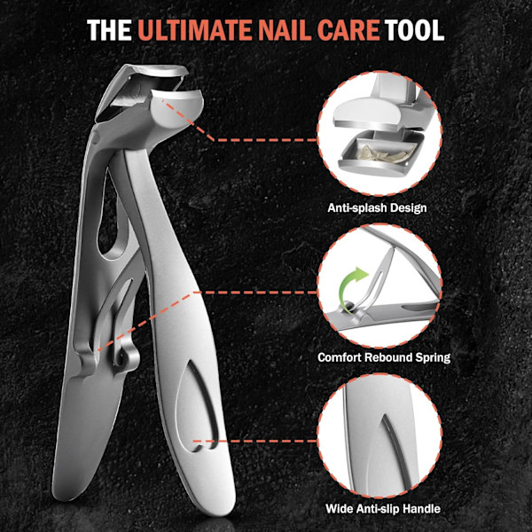 Vinklade Nagelklippare - Ergonomiska Nagelklippare för Tjocka Naglar, Premium Stål Nagelklippare med Uppsamlare för Män och Kvinnor Silver