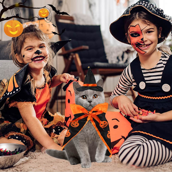 Halloween-kostym för husdjur - katt trollkarl kostym rolig trollkarl kattkläder, husdjur halloween kostymer med trollkarl hatt hund katt halloween kläder