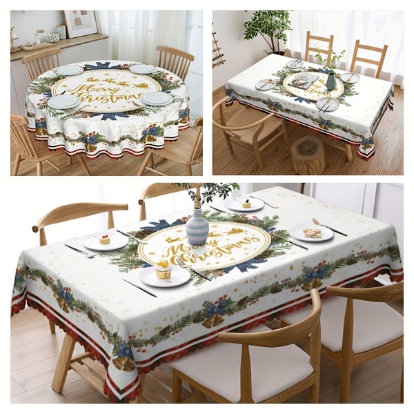 1 stk Polyester Dug Juletema Dæksel Fyr Gylden Klokke Mønster Dug Juleatmosfærisk Bord Dekoration Dug 280 Tablecloth 280 60Inch（152cm）/Round